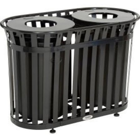 GLOBAL EQUIPMENT Outdoor Slatted Steel Trash Can With Flat Lid, 72 Gallon, Black 641431BK